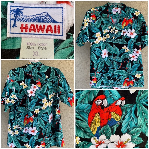 🌴 Hawaiian Aloha Cotton Shirt Parrots 🌴 - Picture 1 of 12